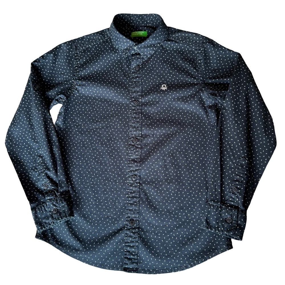 United Colors Of Benetton Boys Long Sleeve Button Up Shirt Medium (7-8) Navy